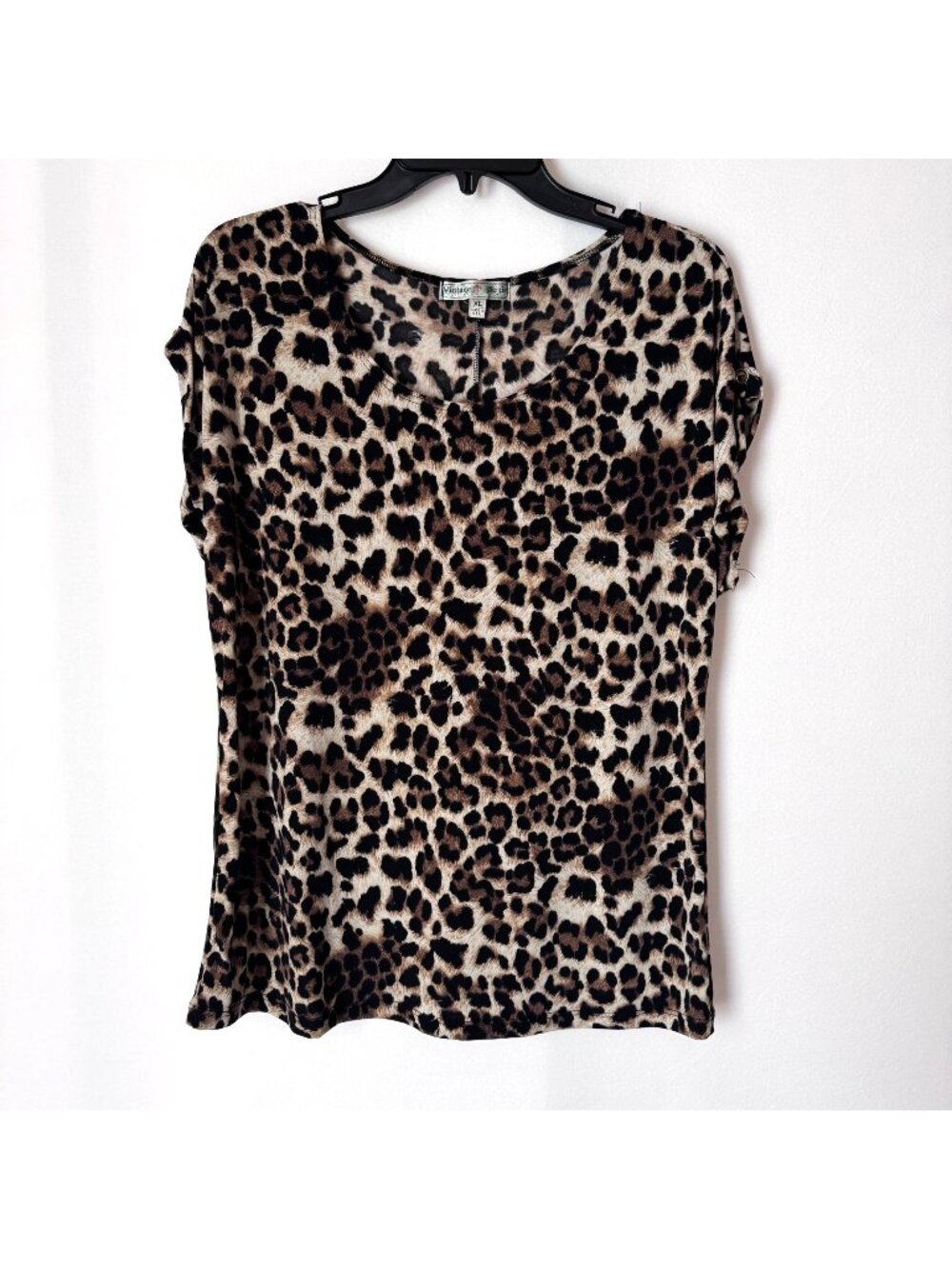 Vintage Susie Women Leopard Print Short Sleeve Top Size XL
